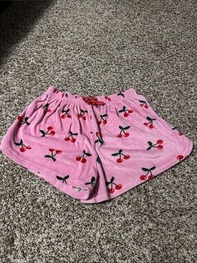 Girls Pink Cherry Print Lounge Shorts